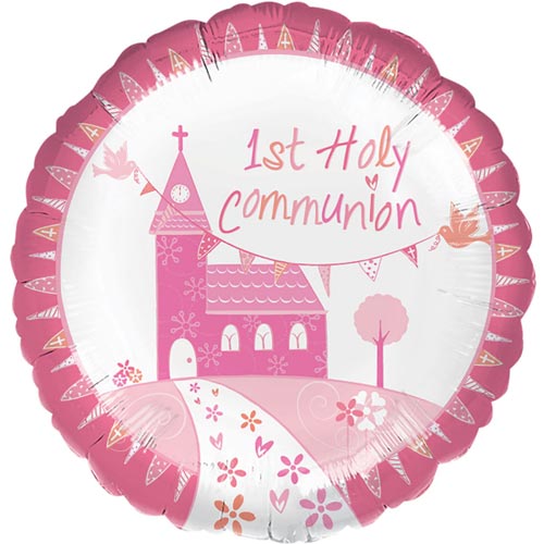18 inch First Communion Pink Church Foil Balloon