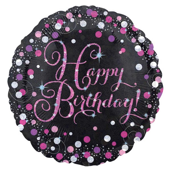 18 Inch Black & Pink Sparkling Happy Birthday Foil Balloon