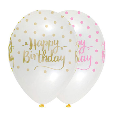 Birthday Pink & Gold Chic Latex Balloons (6pk)