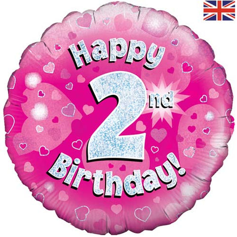 18 Inch Pink Happy 2nd Birthday Foil Balloon
