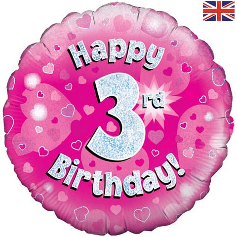 18" Pink Happy 3rd Birthday Foil Balloon