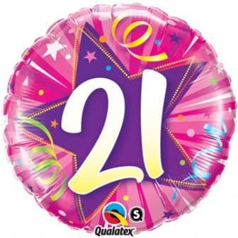 18 Inch Pink Shining Star 21st Birthday Foil Balloon