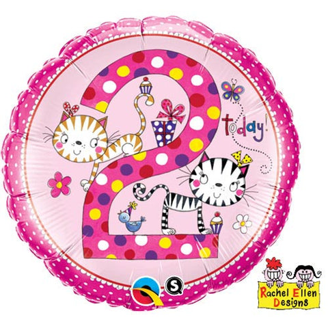 18 Inch Rachel Ellen 2nd Birthday Kittens & Polka Dots Foil Balloon