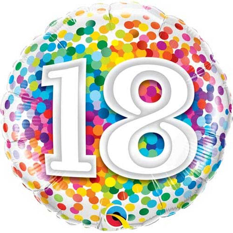18 Inch Rainbow Confetti 18th Birthday Foil Balloon