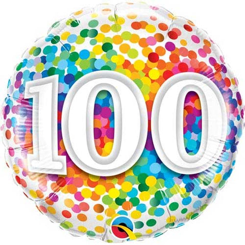18 Inch Rainbow Confetti 100th Birthday Foil Balloon
