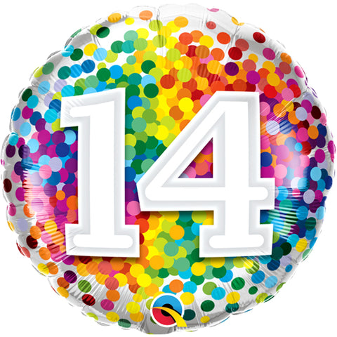 18 Inch Rainbow Confetti 14th Birthday Foil Balloon
