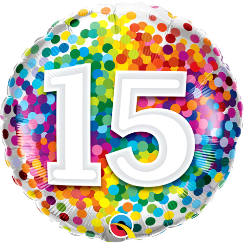 18 Inch Rainbow Confetti 15th Birthday Foil Balloon