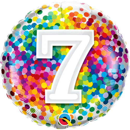 18 Inch Rainbow Confetti 7th Birthday Foil Balloon