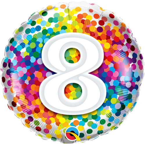 18" Rainbow Confetti 8th Birthday Foil Balloon