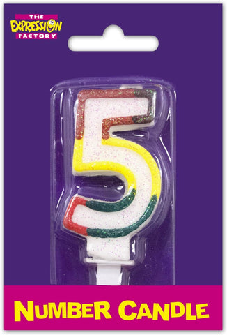 Number 5 Rainbow Edge Glitter Candle
