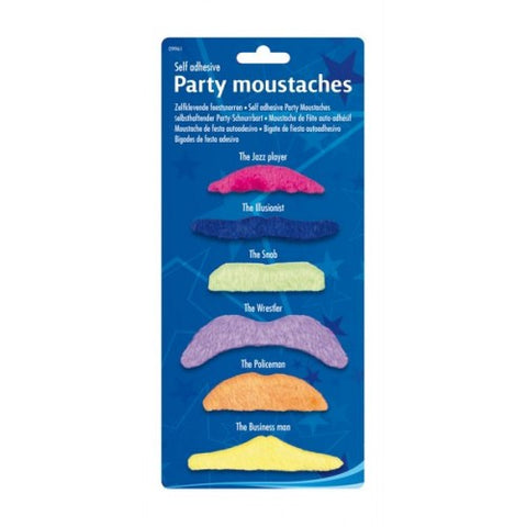 Six Pack of Rainbow Party Moustaches.