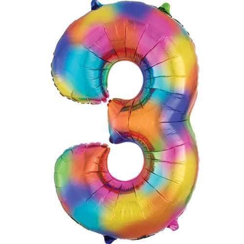 34 inch Rainbow Splash Number 3 Foil Balloon