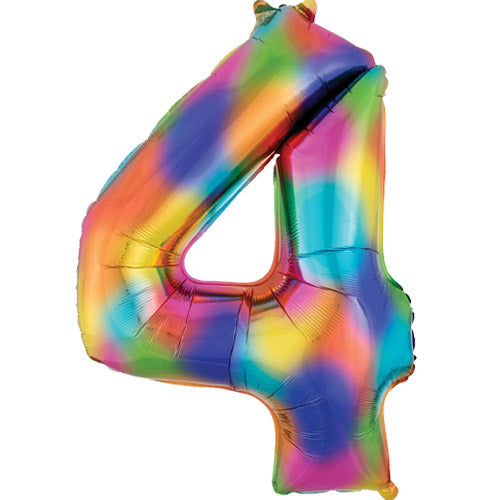 34 Inch Rainbow Splash Number 4 Foil Balloon
