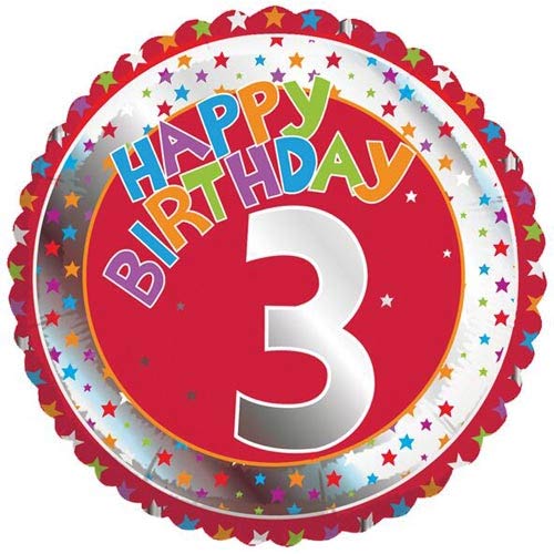 18 Inch Red & Silver Happy 3rd Birthday Foil Balloon