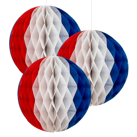 Red, White and Blue Honeycomb Hanging Decorations
