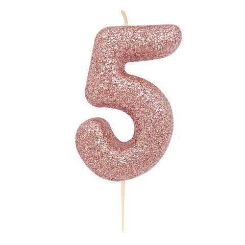 Number 5 Rose Gold Glitter Candle