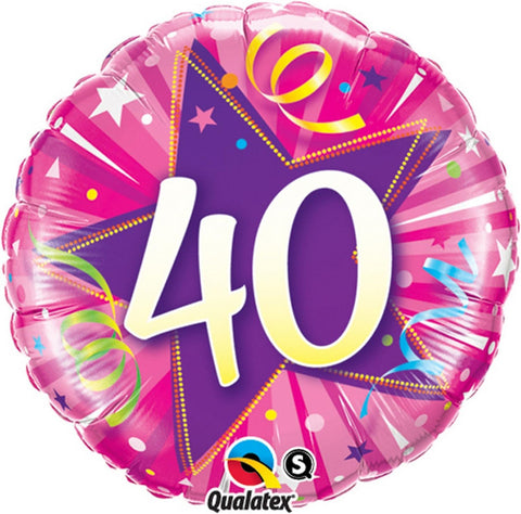 18 Inch Pink Shining Star 40th Birthday Foil Balloon
