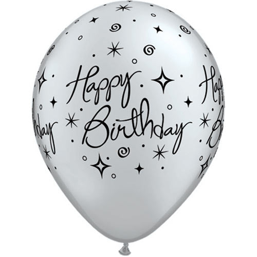 Silver Birthday Elegant Sparkles & Swirls Latex Balloons
