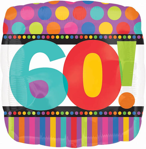 18 Inch Rainbow Spots & Stripes 60th Birthday Foil Balloon
