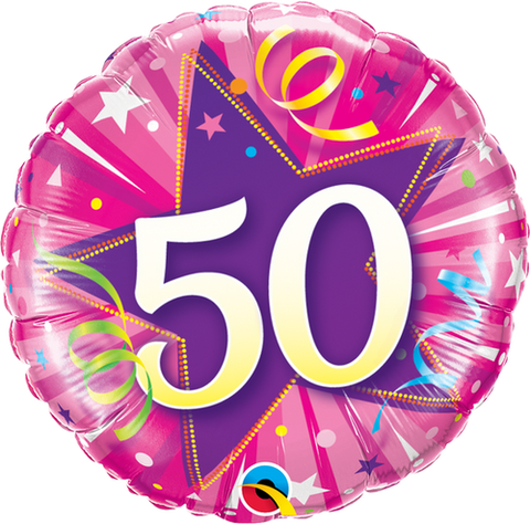 18 Inch Pink Starburst 50th Birthday Foil Balloon