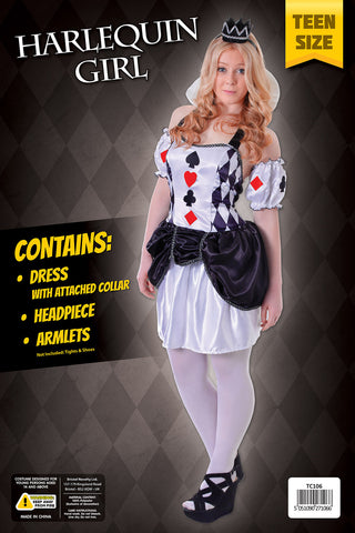 Teenage Harlequin Card Girl Costume