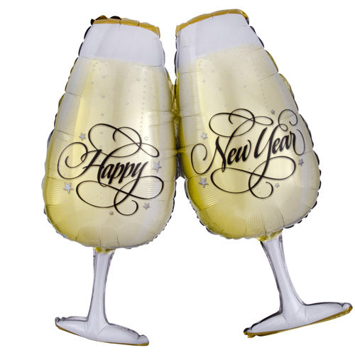 30 Inch New Year Toasting Glasses Supershape Foil Balloon