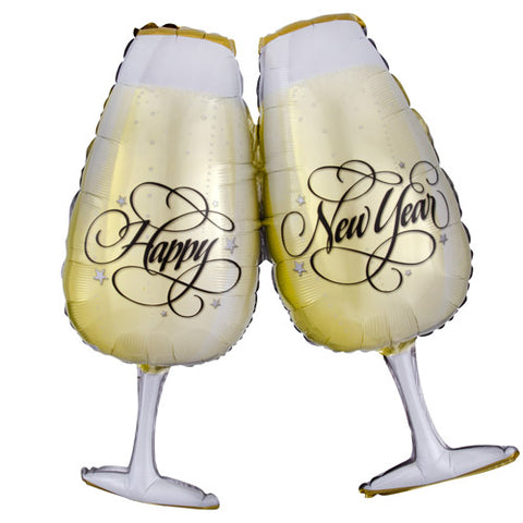 30 Inch New Year Toasting Glasses Supershape Foil Balloon