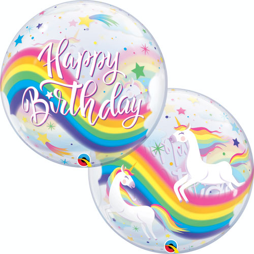 22 Inch Birthday Rainbow Unicorn Bubble Balloon