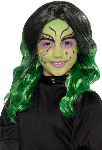 Child's Black & Green Witch Wig
