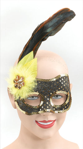 Black Face Mask with Gold Sequins