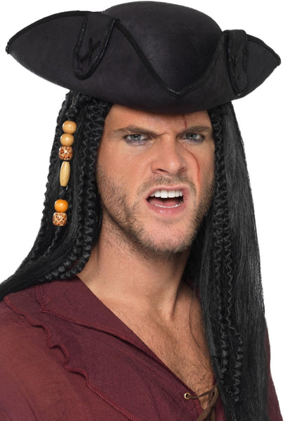 Black Tricorn Pirate Captain Hat