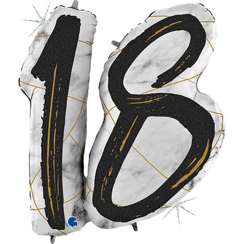38 Inch Marble Mate Black 18th Birthday Foil Balloon