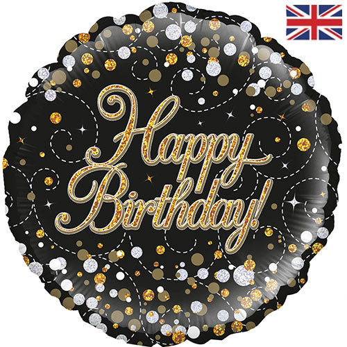18 Inch Happy Birthday Black & Gold Fizz Foil Balloon