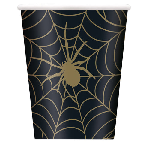 Black and Gold Spider Webs Paper Cups