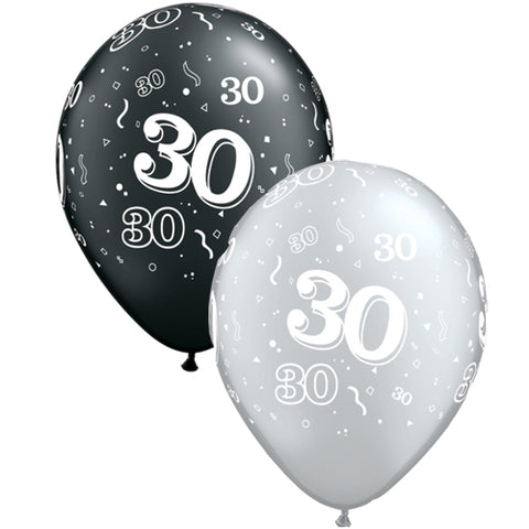 Onyx Black & Silver 30-a-round Latex Balloons