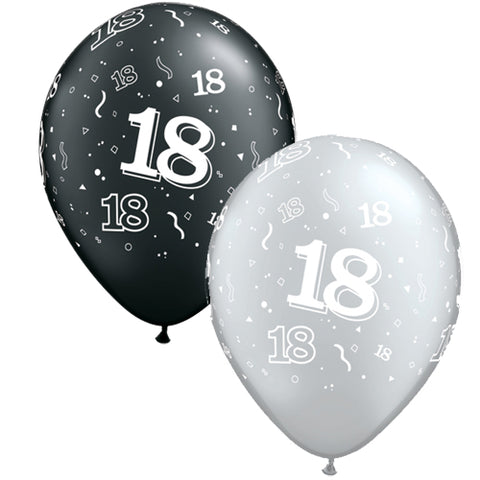 Onyx Black & Silver 18-a-round Latex Balloons