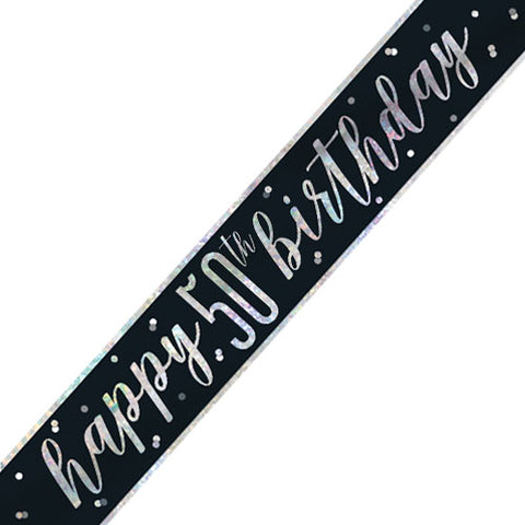 50th Birthday Glitz Black & Silver Foil Banner