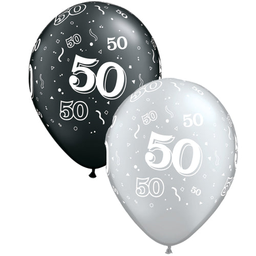 Onyx Black & Silver 50-a-round Latex Balloons