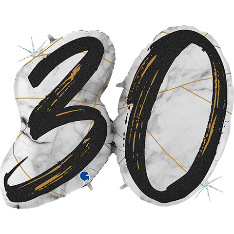 43 Inch Marble Mate Black 30th Birthday Foil Balloon