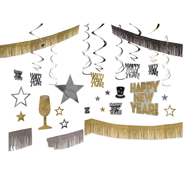 Black, Silver & Gold Giant New Year's Room Decoration Kit