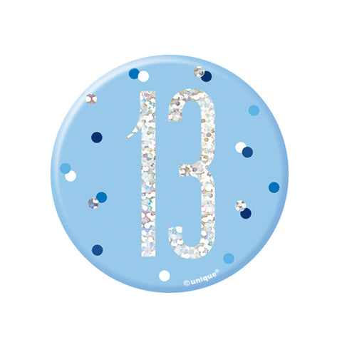 13th Birthday Blue Glitz Badge