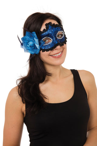 Blue Braided Eye Mask with Rose