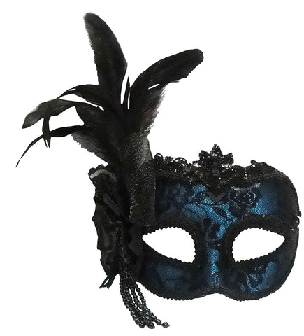Blue & Black Side Feather Mask on Headband