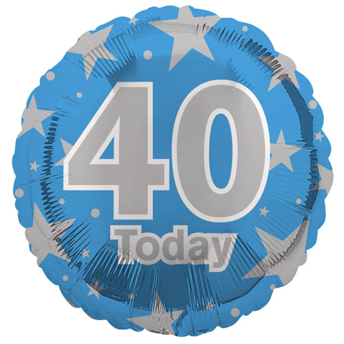18 Inch 40 Today Blue & Silver Stars Foil Balloon