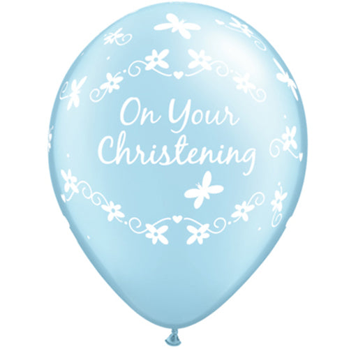 Blue Christening Butterflies Latex Balloons