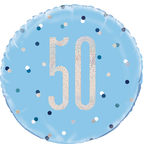 18 Inch Blue Glitz 50th Birthday Foil Balloon