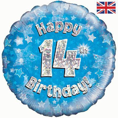 18" Blue Happy 14th Birthday Foil Balloon