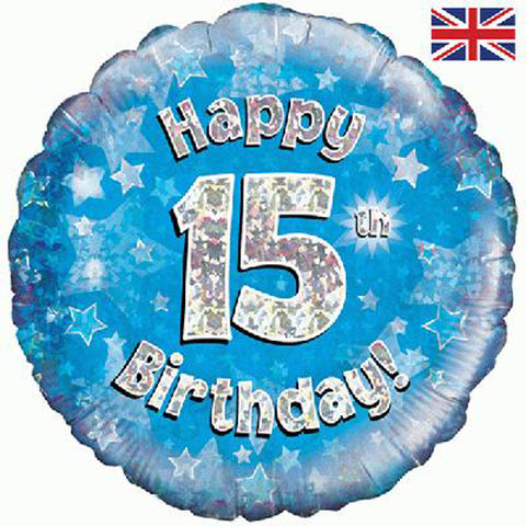18 Inch Blue Happy 15th Birthday Foil Balloon