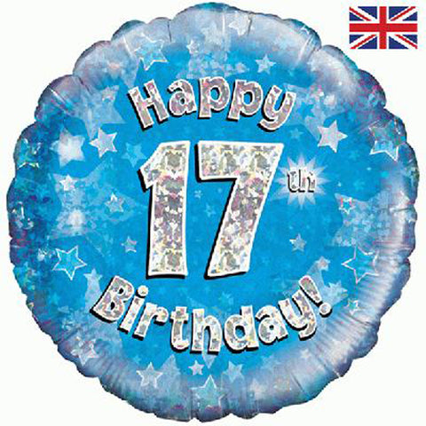 18" Blue Happy 17th Birthday Foil Balloon