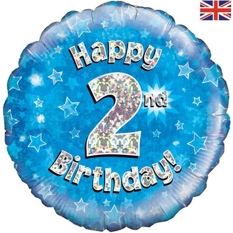 18" Blue Happy 2nd Birthday Foil Balloon